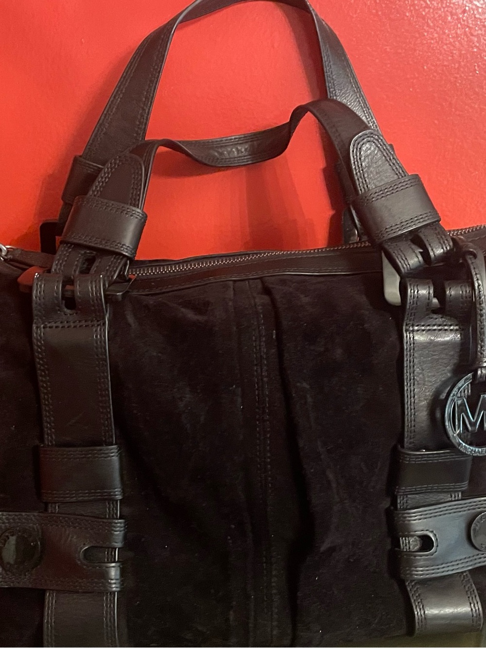 Michael Kors Black Suede and Leather Shoulder Bag